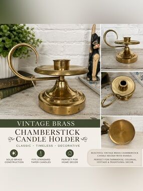 Vintage Solid Brass Chamberstick Candle Holder with Handle